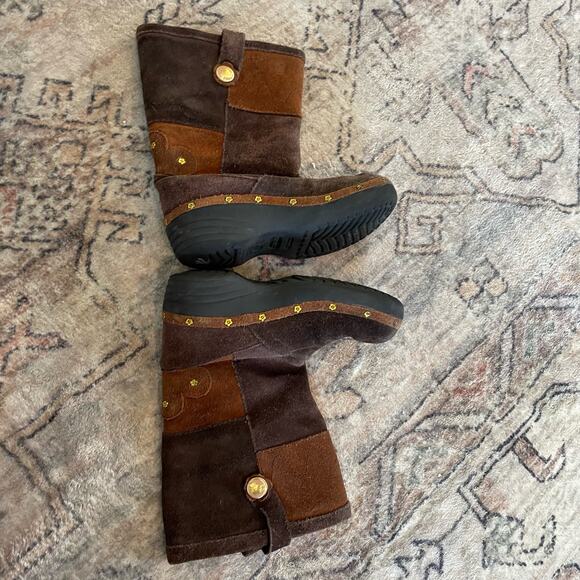 Crocs Brown Patchwork Suede Leather Studded Cobbler Boots Kid's Size 10-11C EUC - Picture 7 of 9